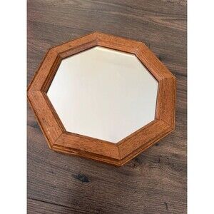 Vintage Octagonal Wood Framed Wall Mirror – 12”